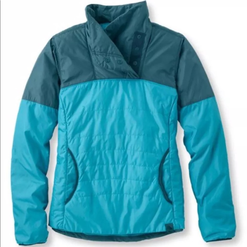 LL Bean Primaloft puffer pullover Small women’s jacket coat teal turquoise